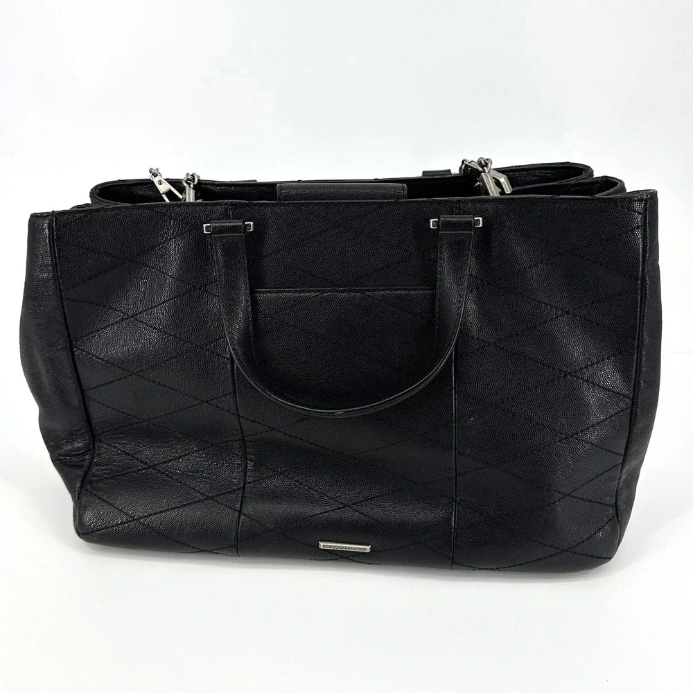 Rebecca Minkoff Je T'aime‎ Work Tote Shoulder Bag Black Diamond Stitched Leather